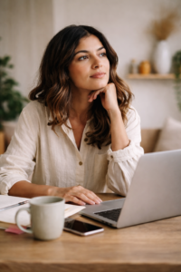 foto mujer sentada escritorio
